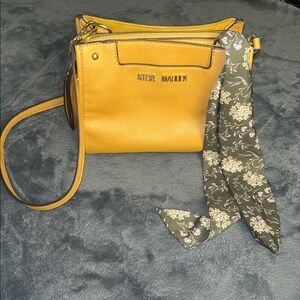 STEVE MADDEN Square Yellow Faux Leather Purse w/ Scarf Accent